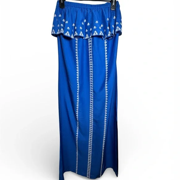 Vineyard Vines Blue Strapless Silk Blend Maxi Dress Ruffle Resort Size 4 - Picture 4 of 7